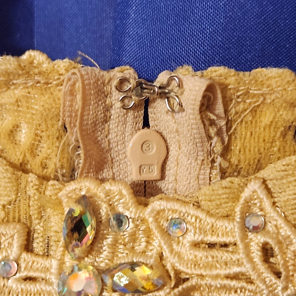 Formal dress color light gold with lace top/ designer Cindy USA, size XS - Picture 9 of 16